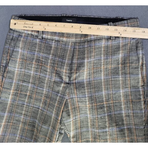 Theory Wool Blend Trousers Size 8 Autumn Plaid Straight Leg Ankle Acadamia - Picture 6 of 11